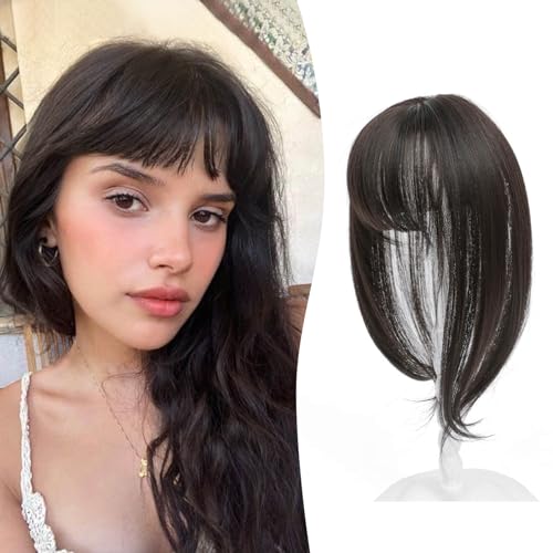 MS TAJ Pony Echthaar Clip in Fringe French 360°Bangs,Haarfransen in Clip-Extensions Natürliches Dunkelbraun Haarverlängerungen Synthetic Verlängerung für Frauen von Ms Taj