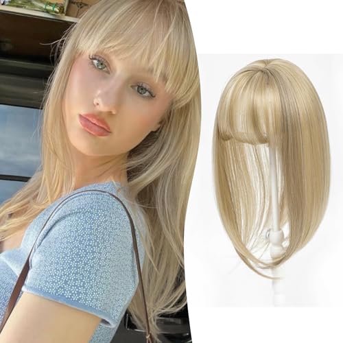 MS TAJ Pony Echthaar Clip in Fringe French 360°Bangs,Haarfransen in Clip-Extensions Natural Beige Balayge Haarverlängerungen Synthetic Verlängerung für Frauen von Ms Taj
