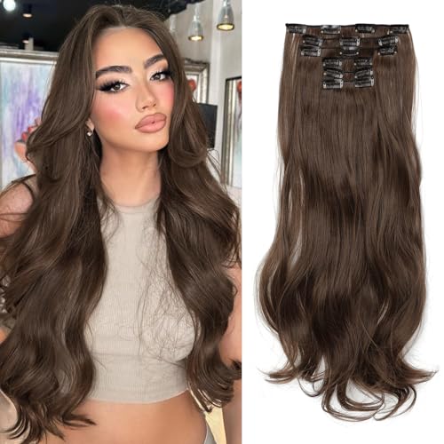 Ms Taj Haarverlängerungen clip in 56cm Medium Brown Natural Long Wavy Clip-in-Haarverlängerung Synthetic Thick 6PCS Add Length Hair Pieces for Women Ms Taj Haarverlängerungen clip in 56cm Medium Brown Natural Long Wavy Clip-in-Haarverlängerung Synthetic Thick 6PCS Add Length Hair Pieces for Women von Ms Taj