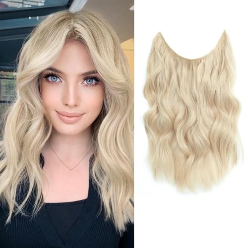Ms Taj Invisible Secret Wire Extensions 30cm,Blond Kurz Haarverlängerungen mit Einstellbarer Größe Clips Synthetische lockige Haarteile für Frauen von Ms Taj
