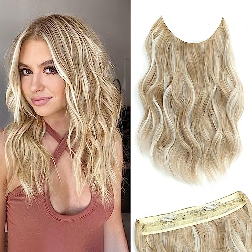 Ms Taj Invisible Secret Wire Extensions 30cm,Sandy Blond Kurz Haarverlängerungen mit Einstellbarer Größe Clips Synthetische lockige Haarteile für Frauen von Ms Taj