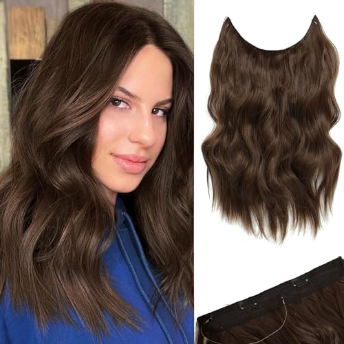 Ms Taj Invisible Secret Wire Extensions 40cm,mit Einstellbarer Größe Braune Lange Synthetik mit Clips ein Stück lockiges Haarteile für Frauen von Ms Taj