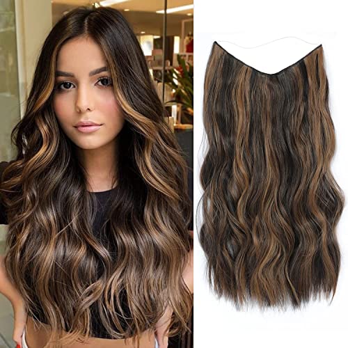 Ms Taj Invisible Secret Wire Extensions 50cm,Braune Haarverlängerung lange mit Einstellbarer Größe,Clip in Extensions Synthetische lockiges Haarteile für Frauen von Ms Taj