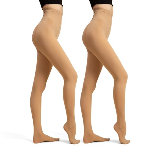 Ms.Myland 2 Paar Frauen Sheer Qpaque Strumpfhosen, 3D Soft Nylon Regular Multicolor Control Top Samt Strumpfhose, Helle Haut, Einheitsgre von Ms.Myland