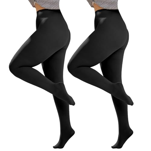 Ms.Myland Damen Plus Size Strumpfhose Sheer Strumpf Kontrolle Top Strumpfhose Hohe Taille Ultraweiche Panty Hose 1/2 Paar, 200D-Mehr 2*Schwarz, 0X-1X von Ms.Myland