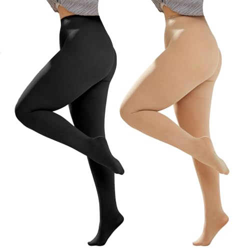 Ms.Myland Damen Plus Size Strumpfhose Sheer Strumpf Kontrolle Top Strumpfhose Hohe Taille Ultraweiche Panty Hose 1/2 Paar, 200d-plus Schwarz+Nackt, 0X-1X von Ms.Myland