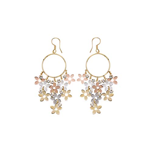 Ms.Swan 925 Sterling Silber Runde Goldene Ohrringe,Bunte Blumen,Blüten Langen Anhänger Quasten Langer Abschnitt der Frau Hängt Hochzeit Ohrringe,Frau Braut von Ms.Swan