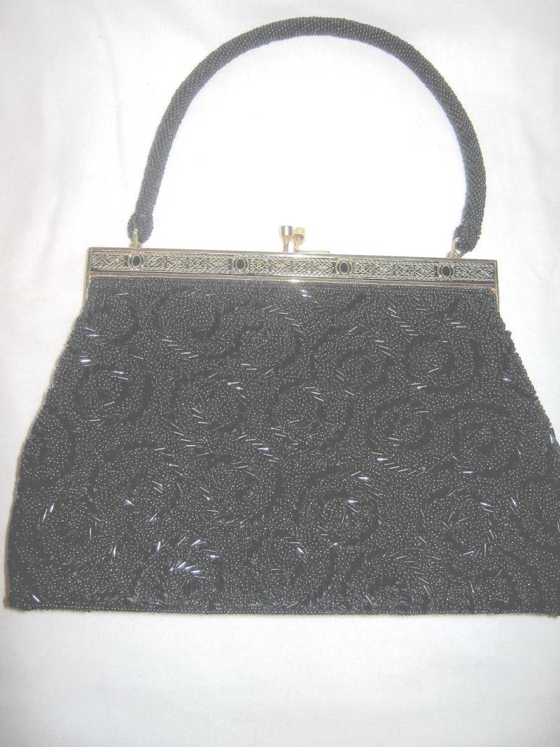Vintage Perlen Schwarz Abend Handtasche Formelle Kleidung Abendessen Tanzparty Hochzeit Geldbörse Retro Fancy Glamourösen Taschenbuch von Ms2SweetVintage