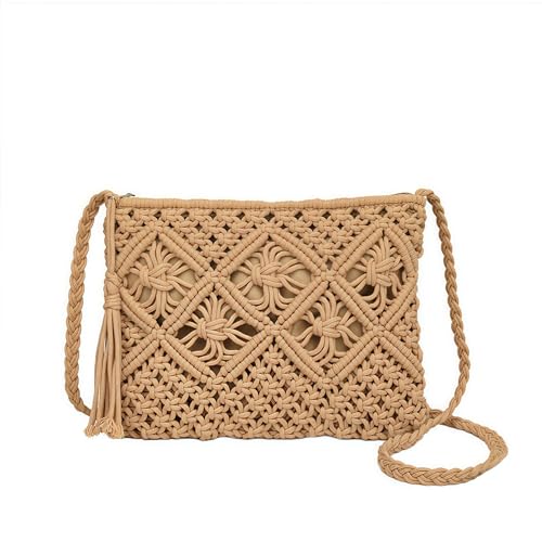 MsAnya Boho gehäkelte Geldbörse Sommer Strand Crossbody Tasche Bohemian Schultertasche Häkeln Handgemachte Geldbörse Reise Clutch Handtasche, Khaki von MsAnya