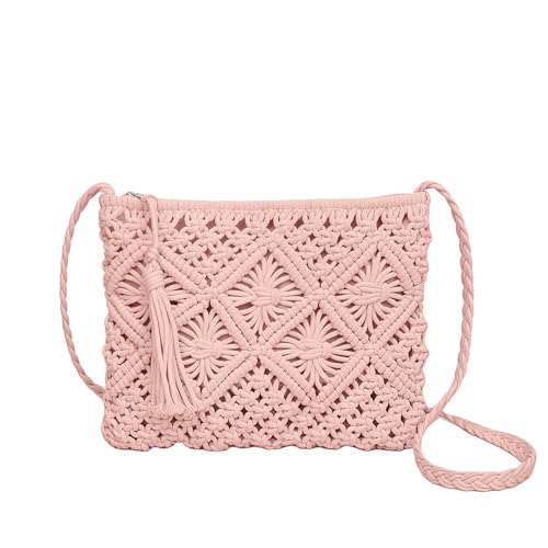 MsAnya Boho gehäkelte Geldbörse Sommer Strand Crossbody Tasche Bohemian Schultertasche Häkeln Handgemachte Geldbörse Reise Clutch Handtasche, Pink von MsAnya
