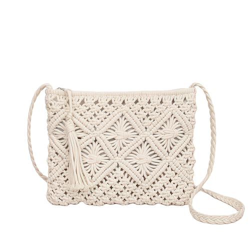 MsAnya Boho gehäkelte Geldbörse Sommer Strand Crossbody Tasche Bohemian Schultertasche Häkeln Handgemachte Geldbörse Reise Clutch Handtasche, Weiss/opulenter Garten von MsAnya