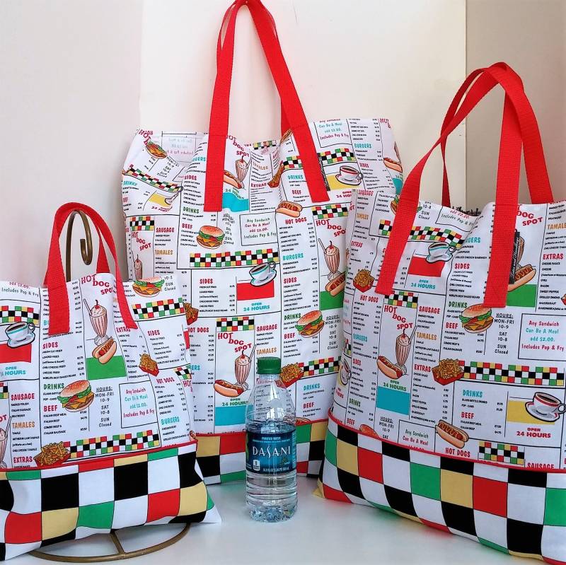 Große Tote Einkaufstasche Retro Diner Lunch Theke Menü/Markt Lebensmittelgeschäft /Retro Große Tote Einkaufstasche Retro Diner Lunch Theke Menü/Markt Lebensmittelgeschäft /Retro von MsKarenNY