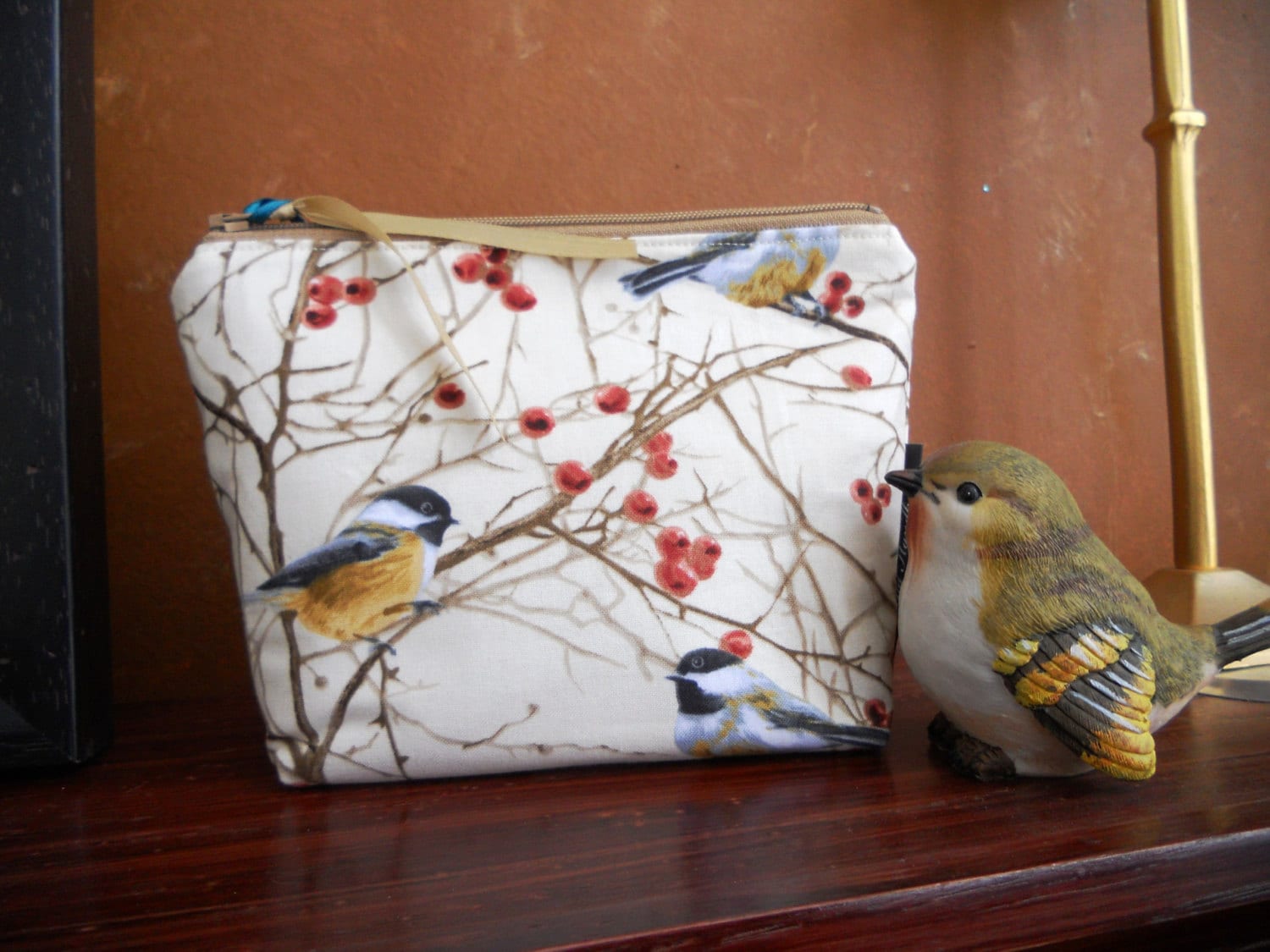 Schminktasche Chickadee Vögel, Schminktasche, Aufbewahrungstasche, Handy Tasche, Wristlet von MsKarenNY