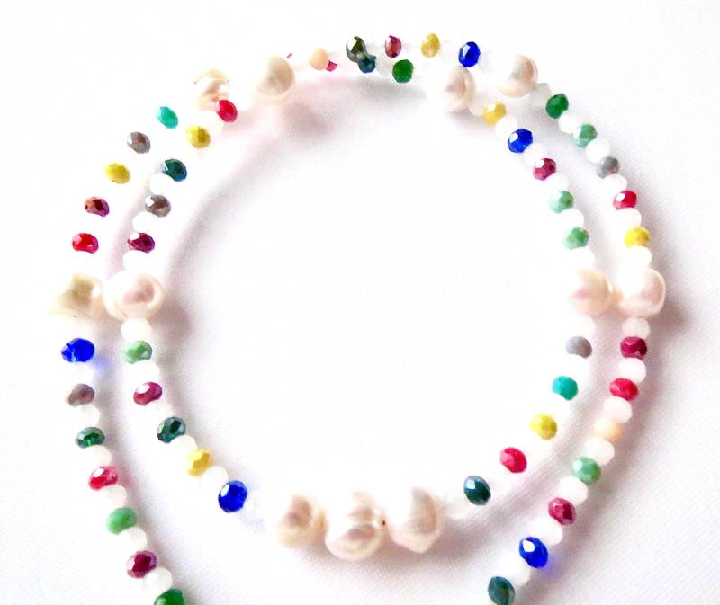Bunte Perlenkette Mit Glas Und Süßwasser-Zuchtperlen Halskette Perlen Glasperlenkette Minimalistisch von MsSchmuck