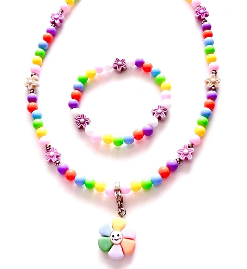 Buntes Mädchen-Schmuckset Kette Und Armband Mit Blumen-Anhänger Schmucksets Kinderschmuck Mädchenschmuck Kinderkette Geschenk von MsSchmuck