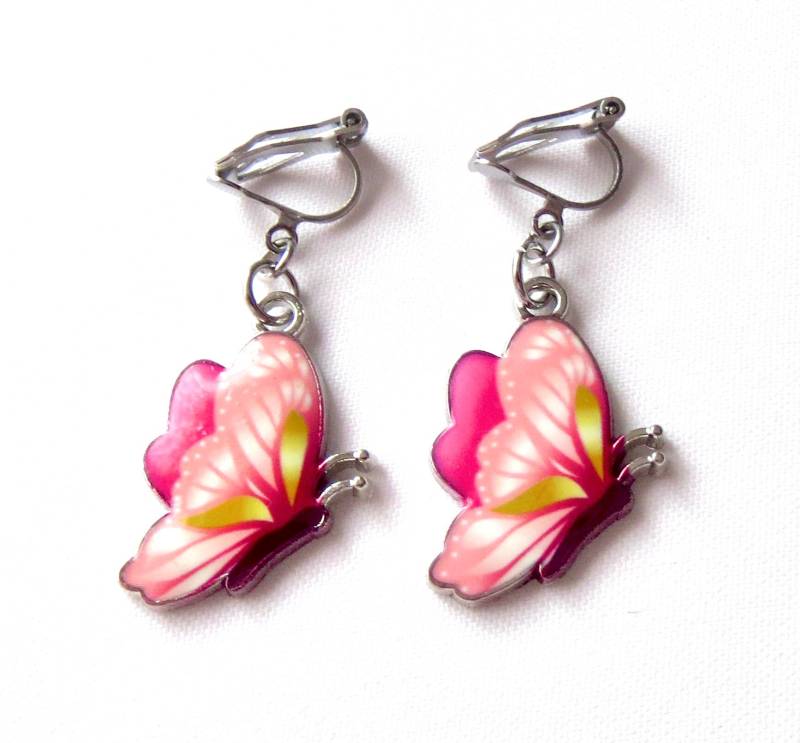 Edelstahl Ohrclips/Ohrhänger Mit Wunderschönen Emaille Schmetterlingen Ohrschmuck Für Kinder Und Erwachsene Unisex Geschenkidee von MsSchmuck