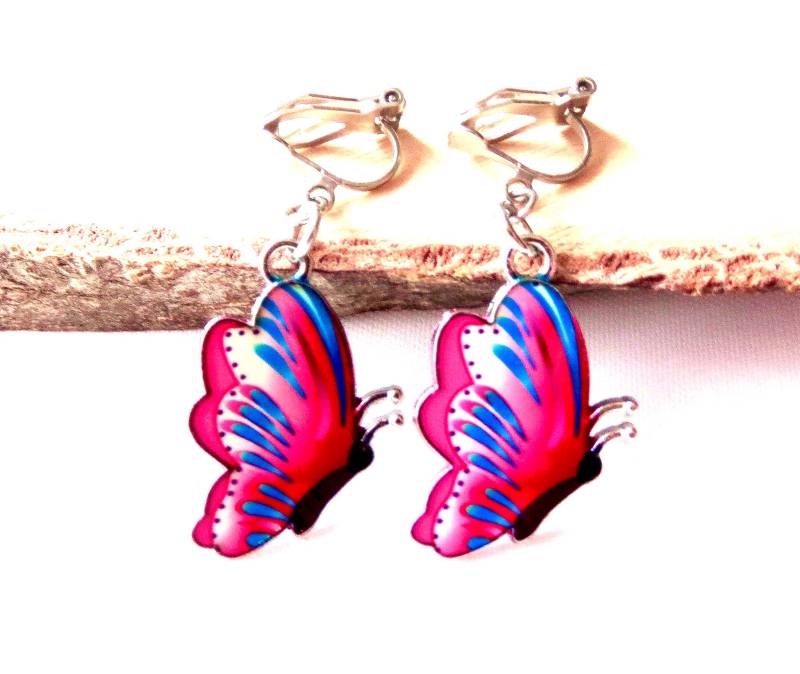 Edelstahl Ohrclips /Ohrhänger Mit Wunderschönen Emaille Schmetterlingen Ohrschmuck Frauen Und Mädchenschmuck Geschenkidee von MsSchmuck