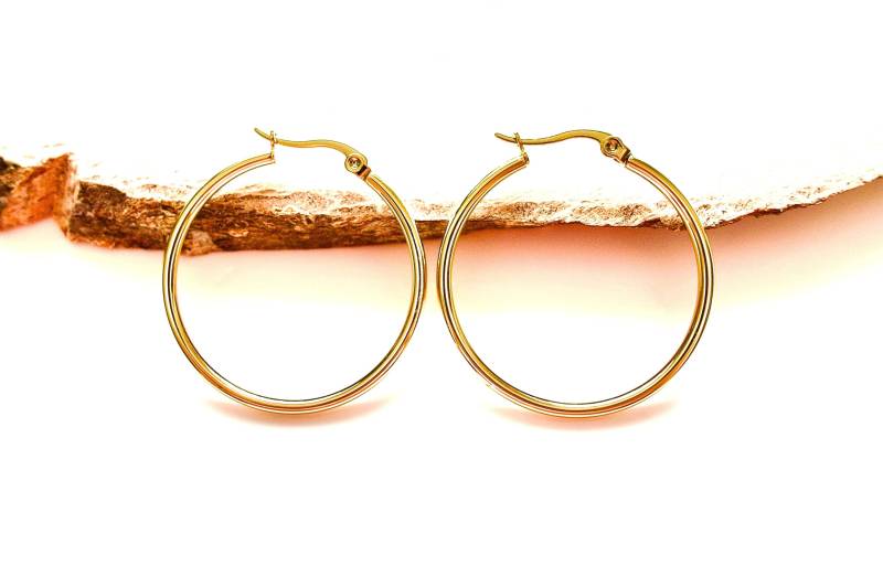 Große Goldene Hypoallergene Edelstahl Creolen Ohrschmuck Unisex von MsSchmuck