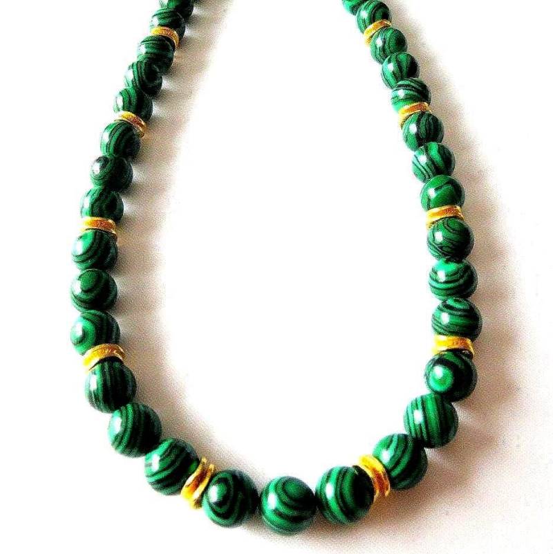 Halskette Mit Malachit Perlen Edelsteinkette Unisex Geschenk Geburtstag Jubiläum von MsSchmuck