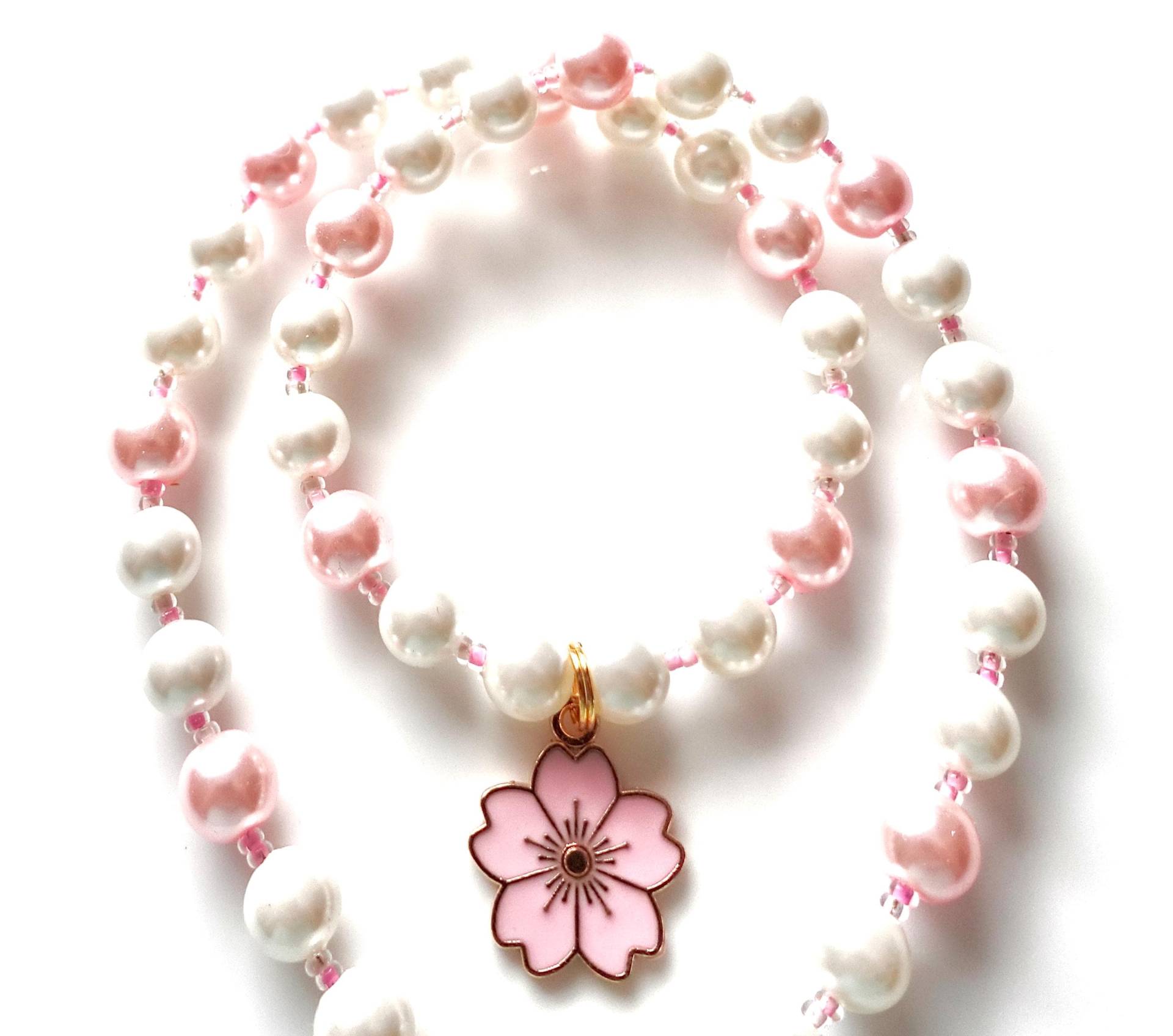 Halskette Mit Perlen Und Blumen-Anhänger Kette Sakura-Anhänger Für Frauen Mädchen Mädchenkette 42 cm von MsSchmuck