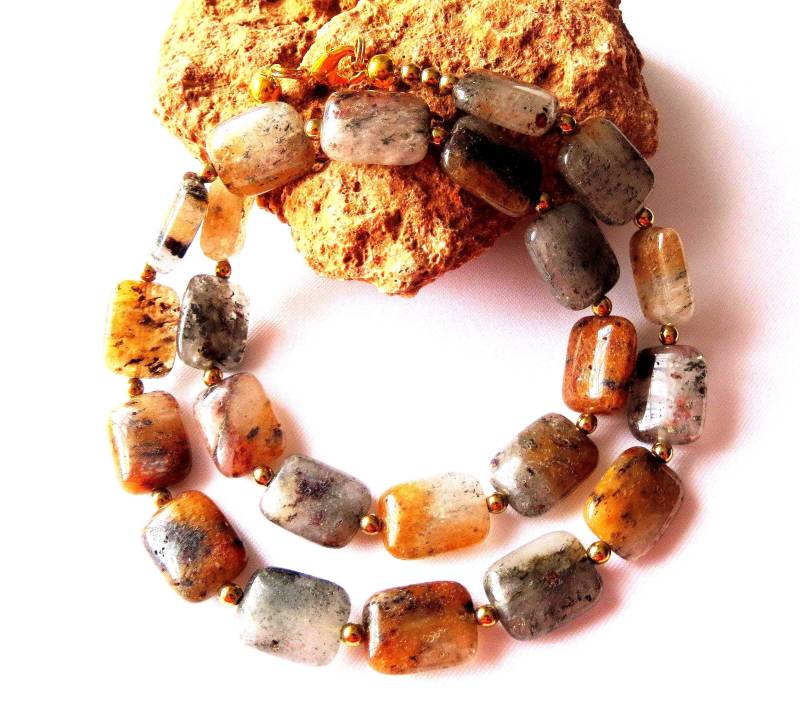 Jaspis-Hämatit Kette Collier Halskette Steinkette Perlenkette Edelsteinkette Edelsteinschmuck 48 cm Unisexkette Geschenkidee Geburtstag von MsSchmuck