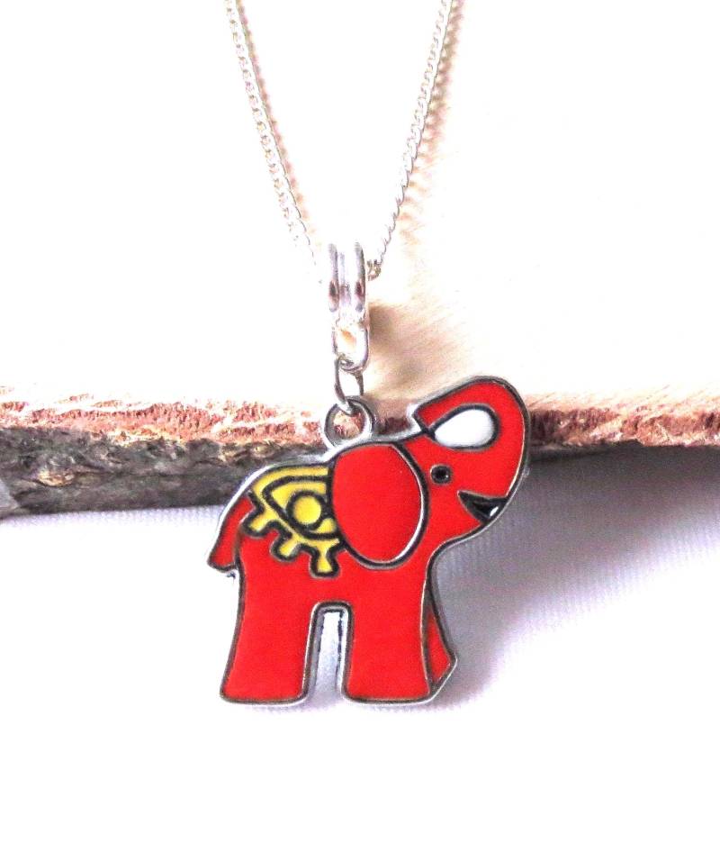 Kette Mit Elefant-Anhänger Zarte Silberfarbene Gliederkette Emaille Elefant Für Kinder Und Erwachsene Geschenkidee 45 cm von MsSchmuck