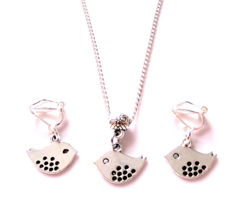 Kinder-Schmuckset Kette Und Ohrclips "Kleine Vöglein "Kinderschmuck Schmucksets Unisex Geschenkidee Geburtstag von MsSchmuck