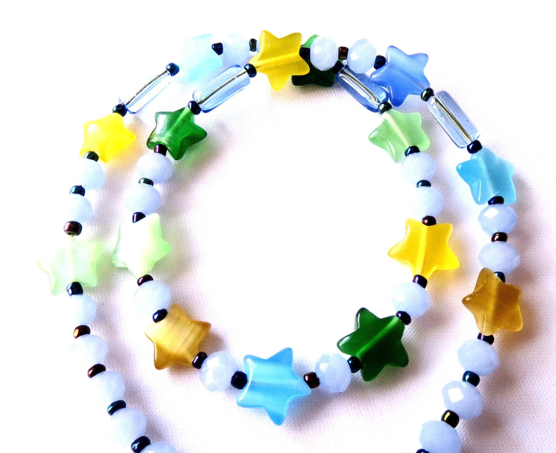 Kinderkette "Sterne" Verspielte Halskette Mit Bunten Cateya Sternen Und Blauen Glasschliffperlen Kinderschmuck Geschenkidee Mitbringsel von MsSchmuck