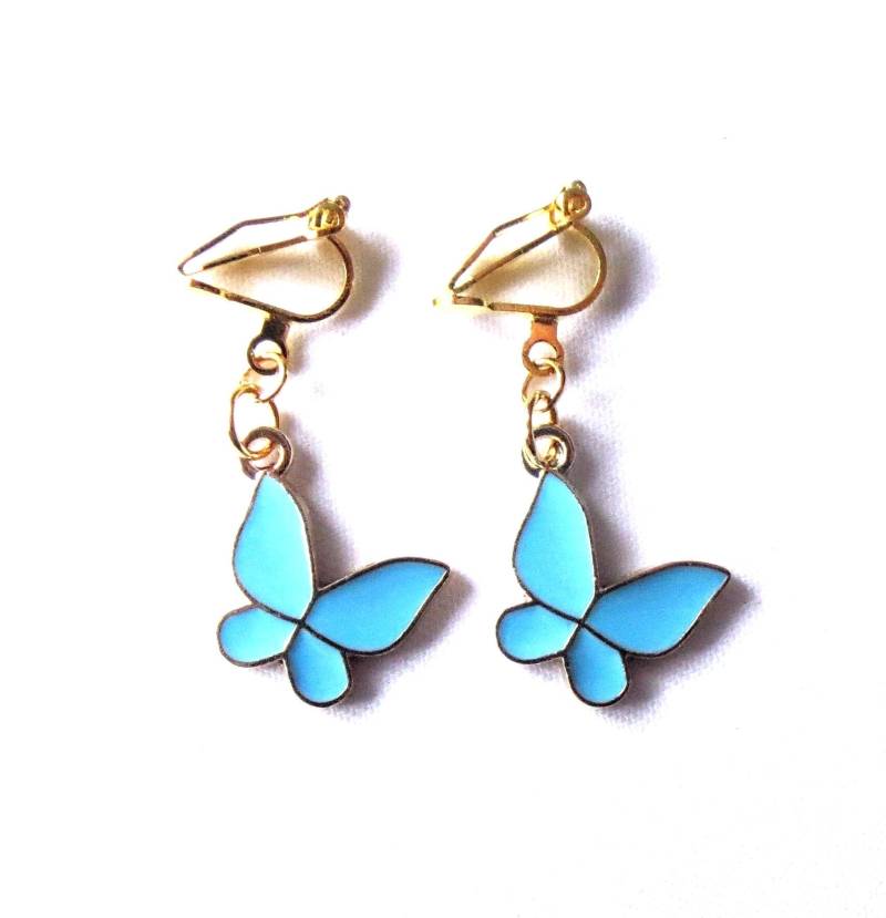 Kinderohrclips "Blaue Schmetterlinge" Ohrschmuck Kinderschmuck Unisex Geschenkidee Geburtstag von MsSchmuck