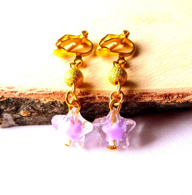 Kinderohrclips "Lila Sterne"Mädchenohrclips Mädchenschmuck Kinderscchmuck Ohrschmuck Geschenk Weihnachten von MsSchmuck