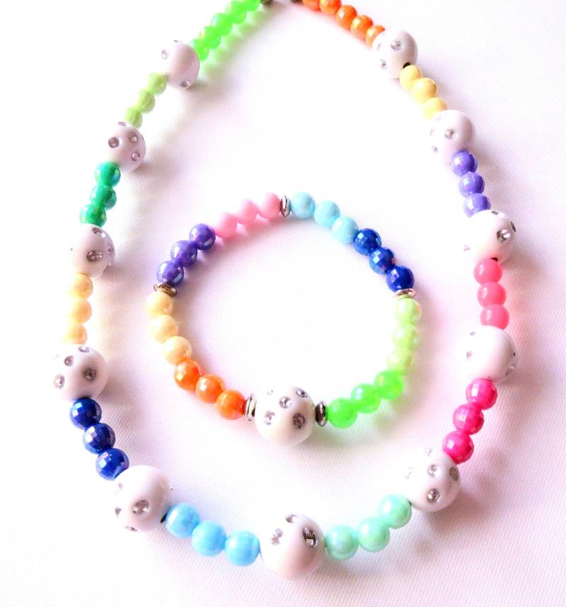 Kinderschmuckset Kette Und Armband in Regenbogenfarben Schmucksets Unisex Geschenkidee Geburtstag von MsSchmuck