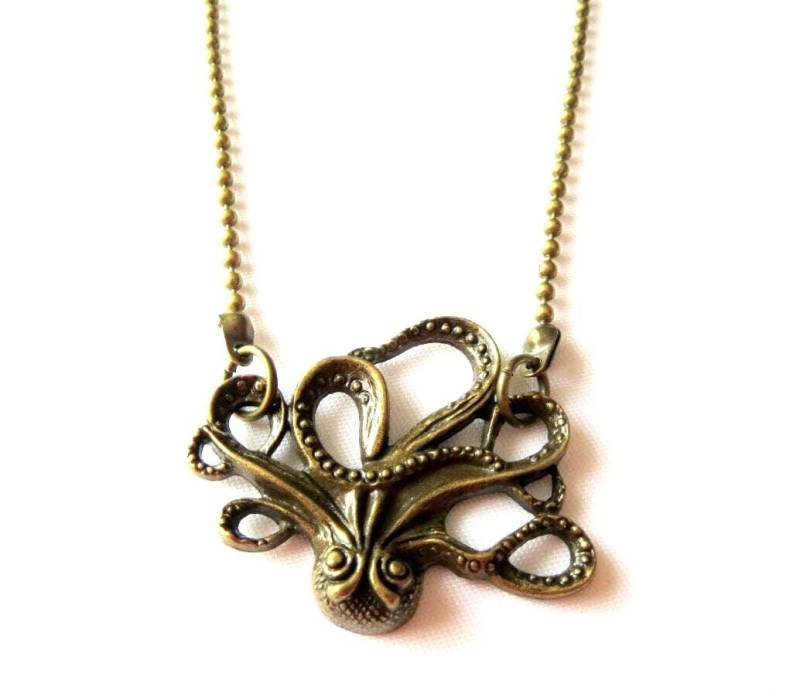 Lange Kette Mit Anhänger "Oktopus" 80 cm Ballkette Vintage Boho&hippie Unisex Geschenkidee Geburtstag von MsSchmuck