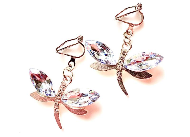 Leichte Ohrclips Mit Klaren Libellen Ohrschmuck Unisex von MsSchmuck