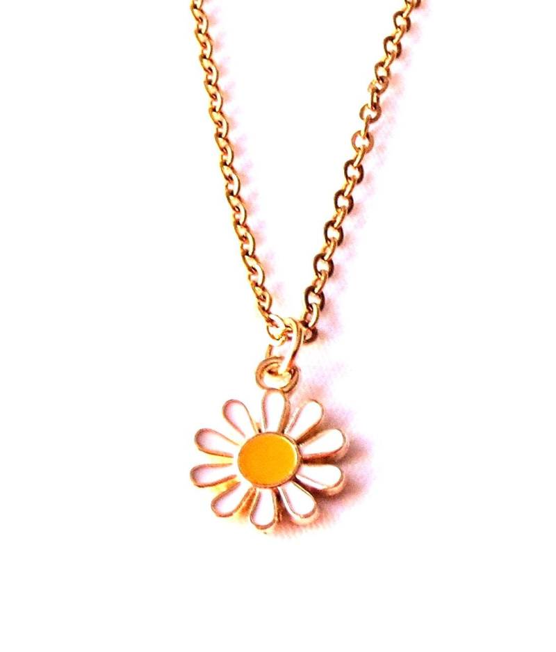 Lonenbeschichtete | Ip Edelstahlkette Mit Emaille Gänseblümchen-Anhänger Halskette Für Frauen Und Mädchen Mädchenkette Mädchenschmuck von MsSchmuck