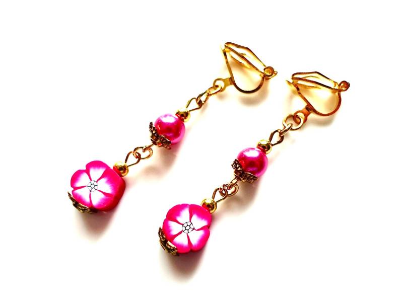 Mädchen-Ohrclips Mit Fimo-Blümchen Und Glasperlen Mädchen-Ohrclips Mit Fimo-Blümchen Und Glasperlen von MsSchmuck