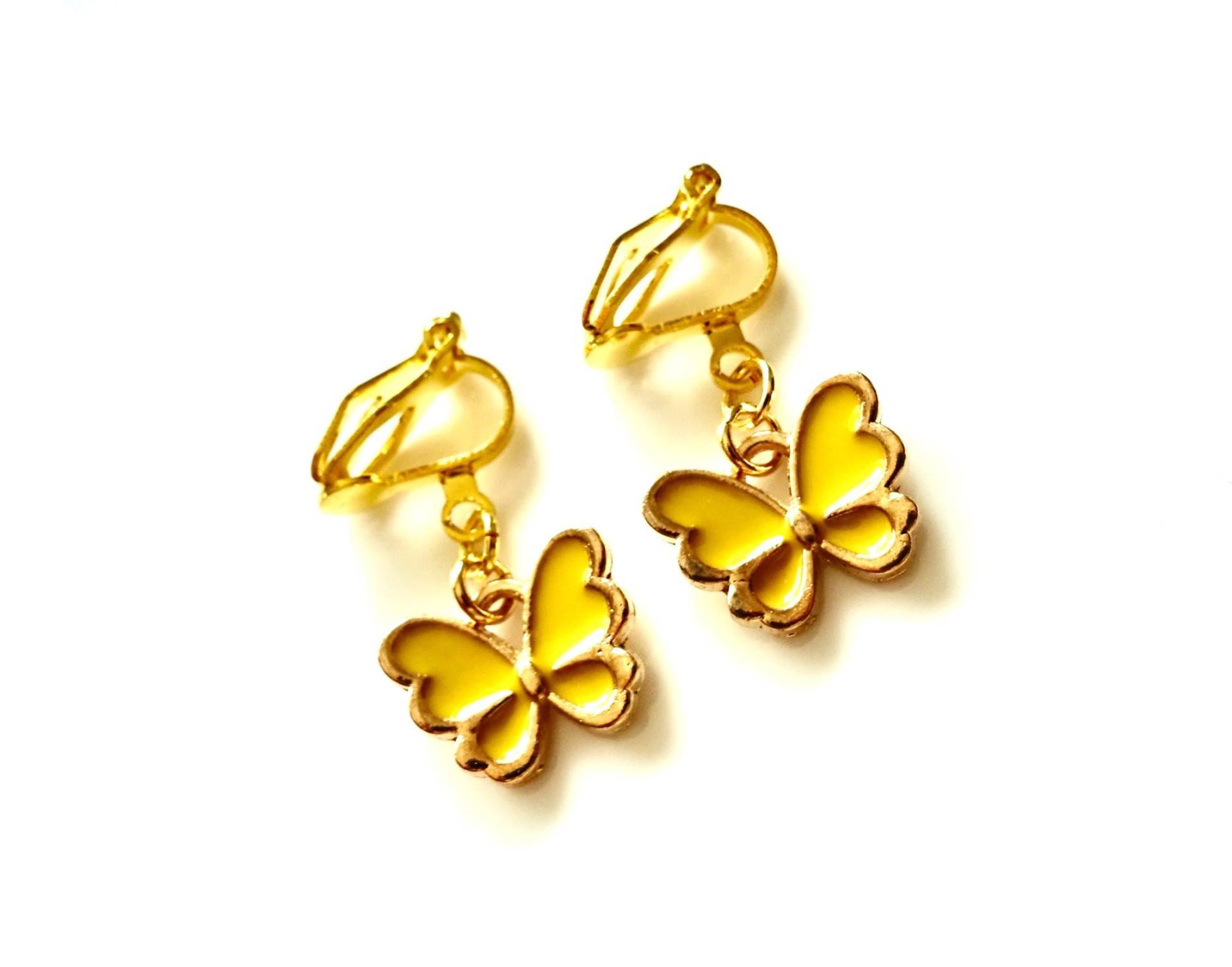 Mädchen-Ohrclips Mit Gelben Emaille Schmetterlingen Ohrschmuck Mädchenschmuck Kinderschmuck Geschenkidee Geburtstag von MsSchmuck