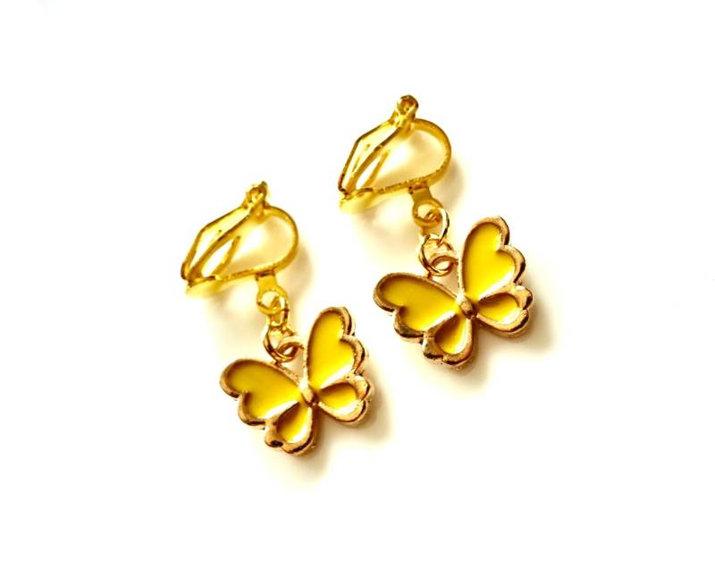 Mädchen-Ohrclips Mit Gelben Emaille Schmetterlingen Ohrschmuck Mädchenschmuck Kinderschmuck Geschenkidee Geburtstag von MsSchmuck