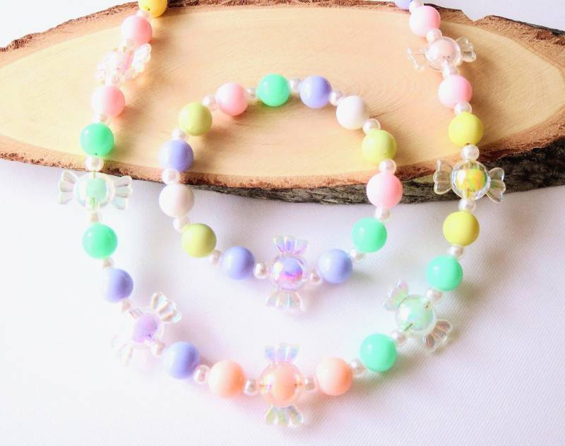 Mädchenschmuckset "Bonbons" Kette Und Armband Kinderschmuck Pastellfarben Schmuckset Geschenkidee von MsSchmuck