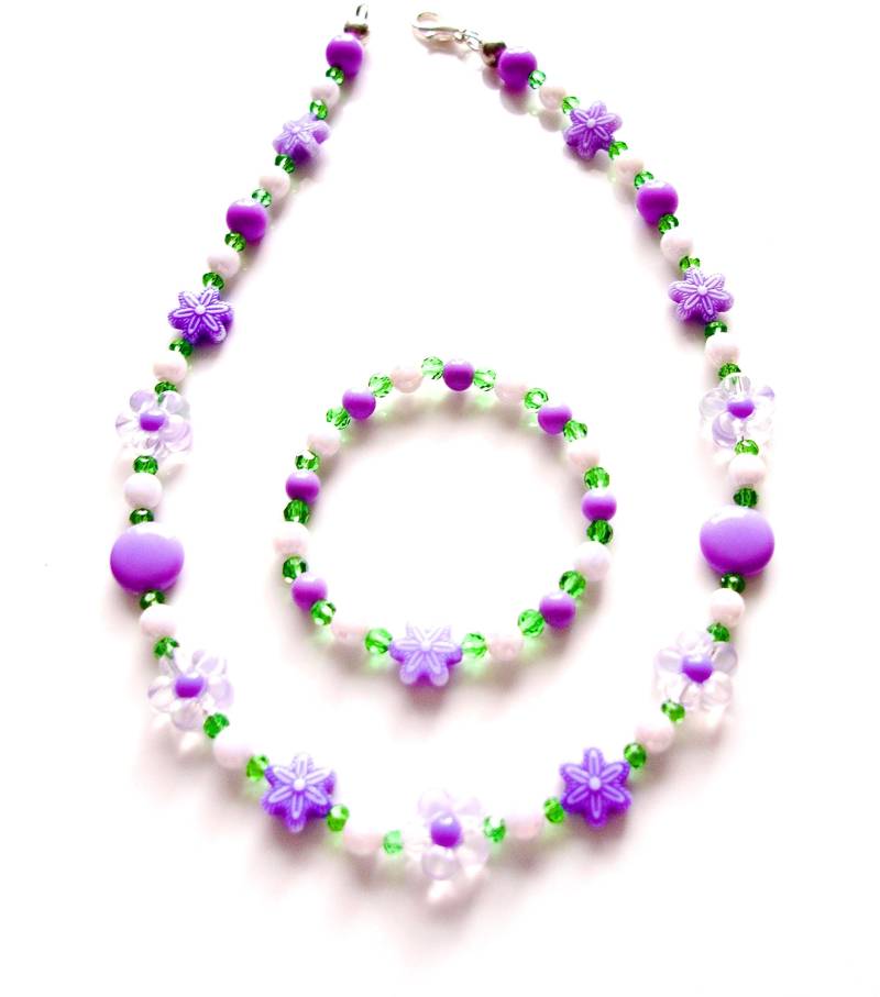 Mädchenschmuckset Kette Und Armband Mit Lila Blumen Perlen Schmucksets Mädchenschmuck Kinderschmuck Kinderschmuckset Geschenkidee von MsSchmuck