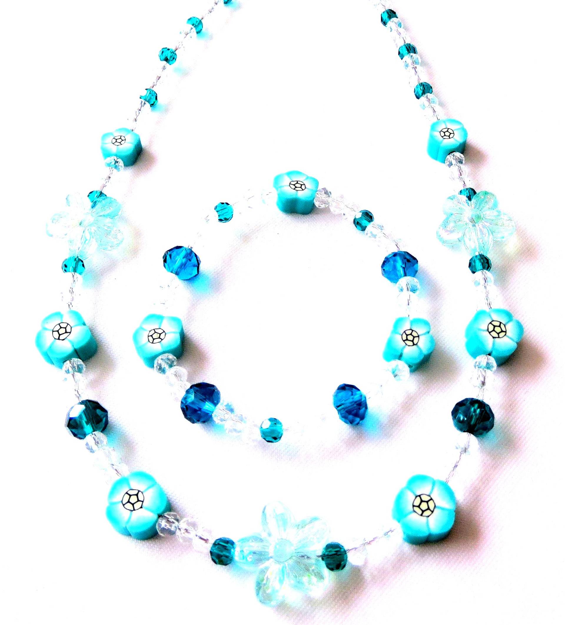 Mädchenschmuckset in Türkis "Blumen" Kette Und Armband Schmucksets Kinderschmuck Kinderkette Perlenarmband Geschenk Geburtstag von MsSchmuck