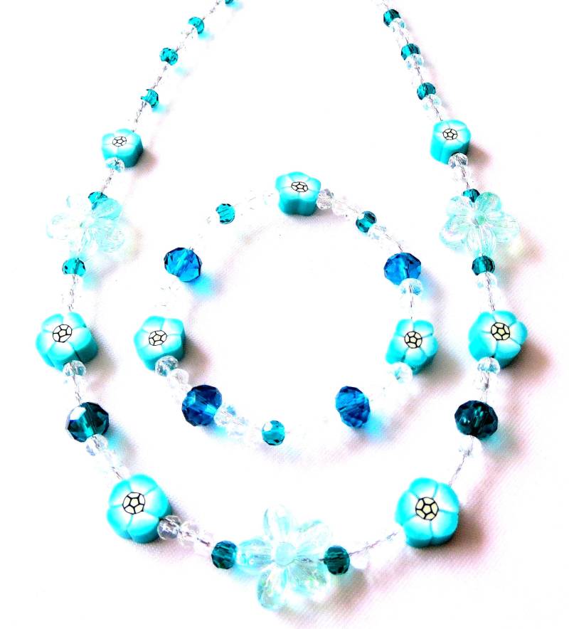 Mädchenschmuckset in Türkis "Blumen" Kette Und Armband Schmucksets Kinderschmuck Kinderkette Perlenarmband Geschenk Geburtstag von MsSchmuck