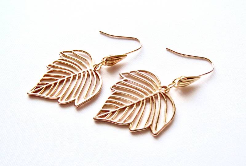 Messing Ohrhänger Mit Wunderschönen 18K Vergoldeten Blättern Ohrschmuck Unisex Geschenkidee Geburtstag Jubiläum Hochzeit von MsSchmuck
