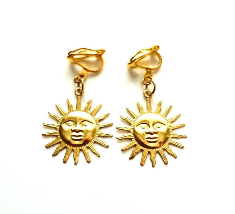 Ohrclips/Ohrhänger Sonne Mit Menschlichen Gesicht Ohrschmuck Unisex Boho Und Hippie Minimalistisch von MsSchmuck