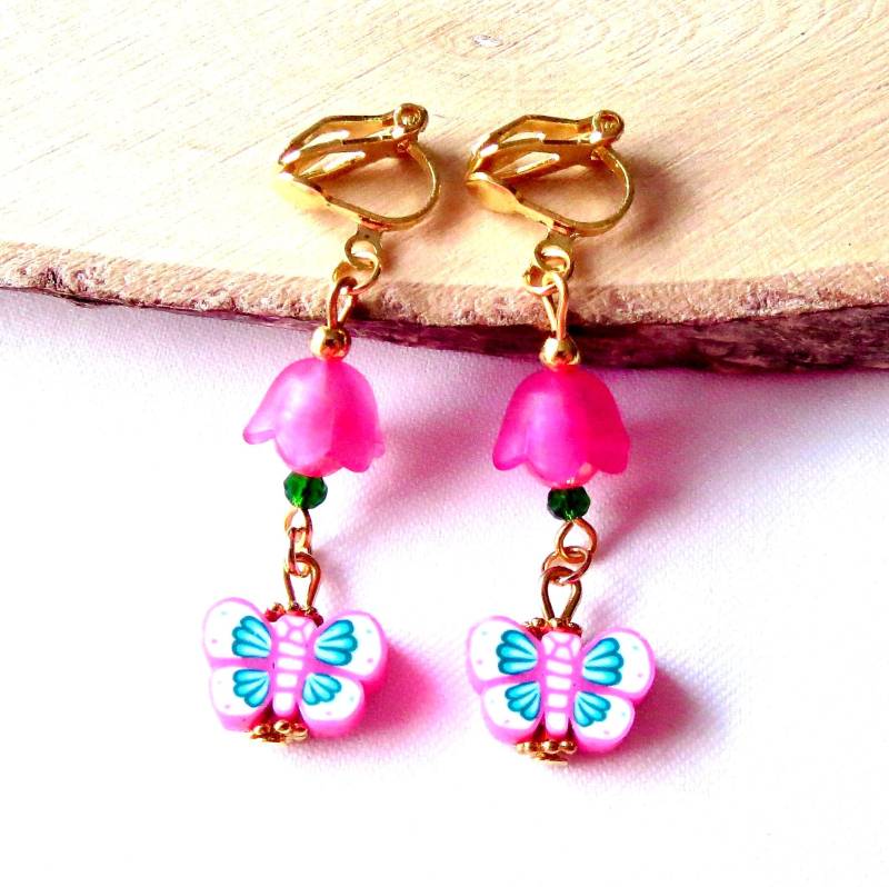 Ohrclips /Ohrringe Mit Glöckchen Und Schmetterlingen Ohrschmuck Mädchenschmuck Kinderschmuck | Für Kinder Ab 3 Jahren Geschenk Geburtstag von MsSchmuck
