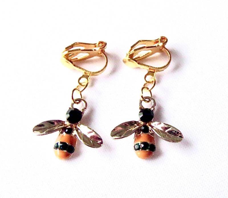 Ohrclips "Bienen" Ohrschmuck Unisex Messing-Emaille Für Erwachsene Und Kinder Ab 3 Jahren Kinderschmuck Geschenkidee von MsSchmuck