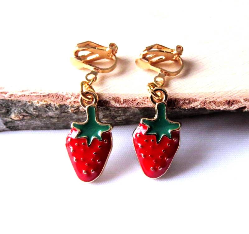 Ohrclips "Erdbeeren" Kinderschmuck Mädchenohrclips Ohrschmuck Geschenkidee Geburtstag Einschulung von MsSchmuck