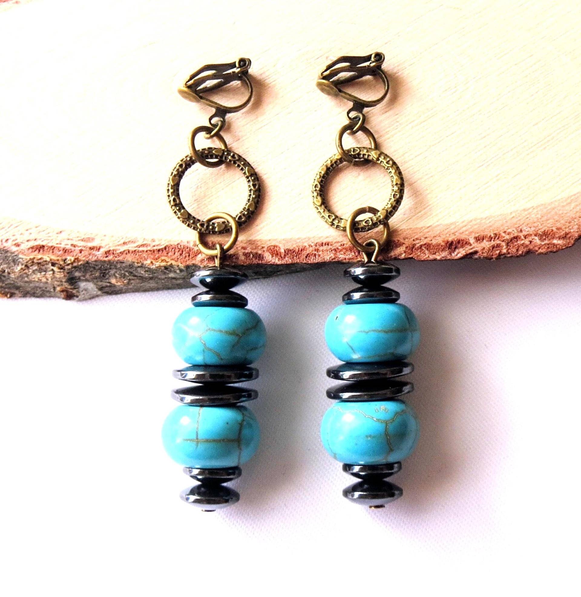 Ohrclips Howlith-Hämatit Perlen Und Ringe Ohrschmuck Unisex Vintage Boho &hippie Ohrclips Howlith-Hämatit Perlen Und Ringe Ohrschmuck Unisex Vintage Boho &hippie von MsSchmuck