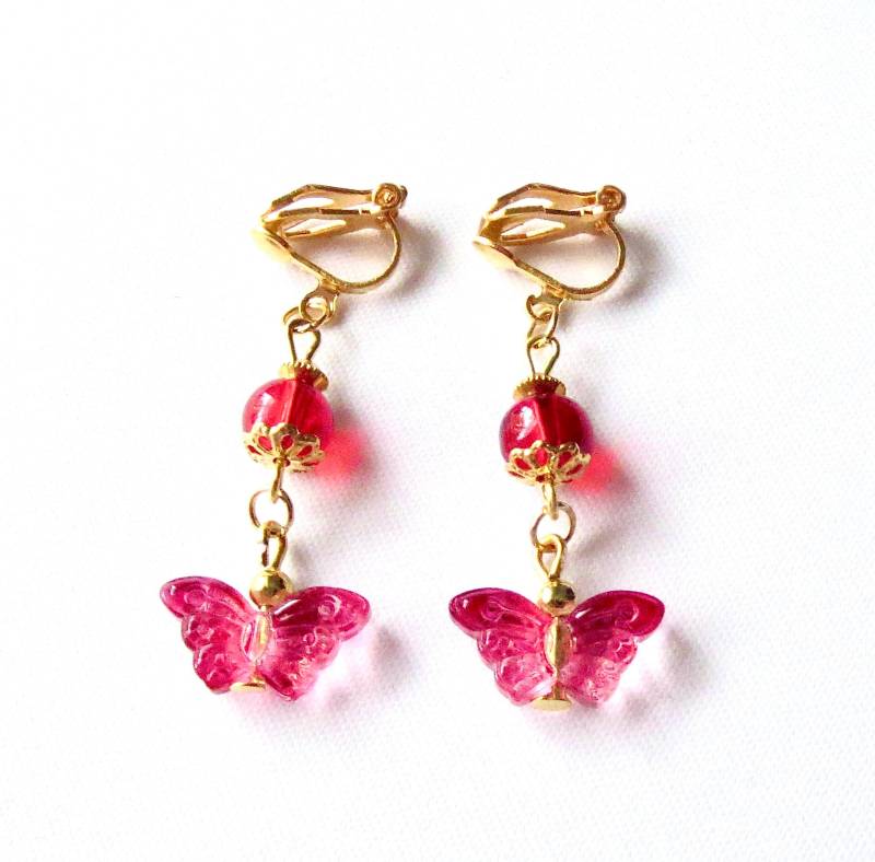 Ohrclips Mit Roten Glas Schmetterlingen Und Perlen Ohrschmuck Mädchen Frauen Schmuck Geschenkidee von MsSchmuck