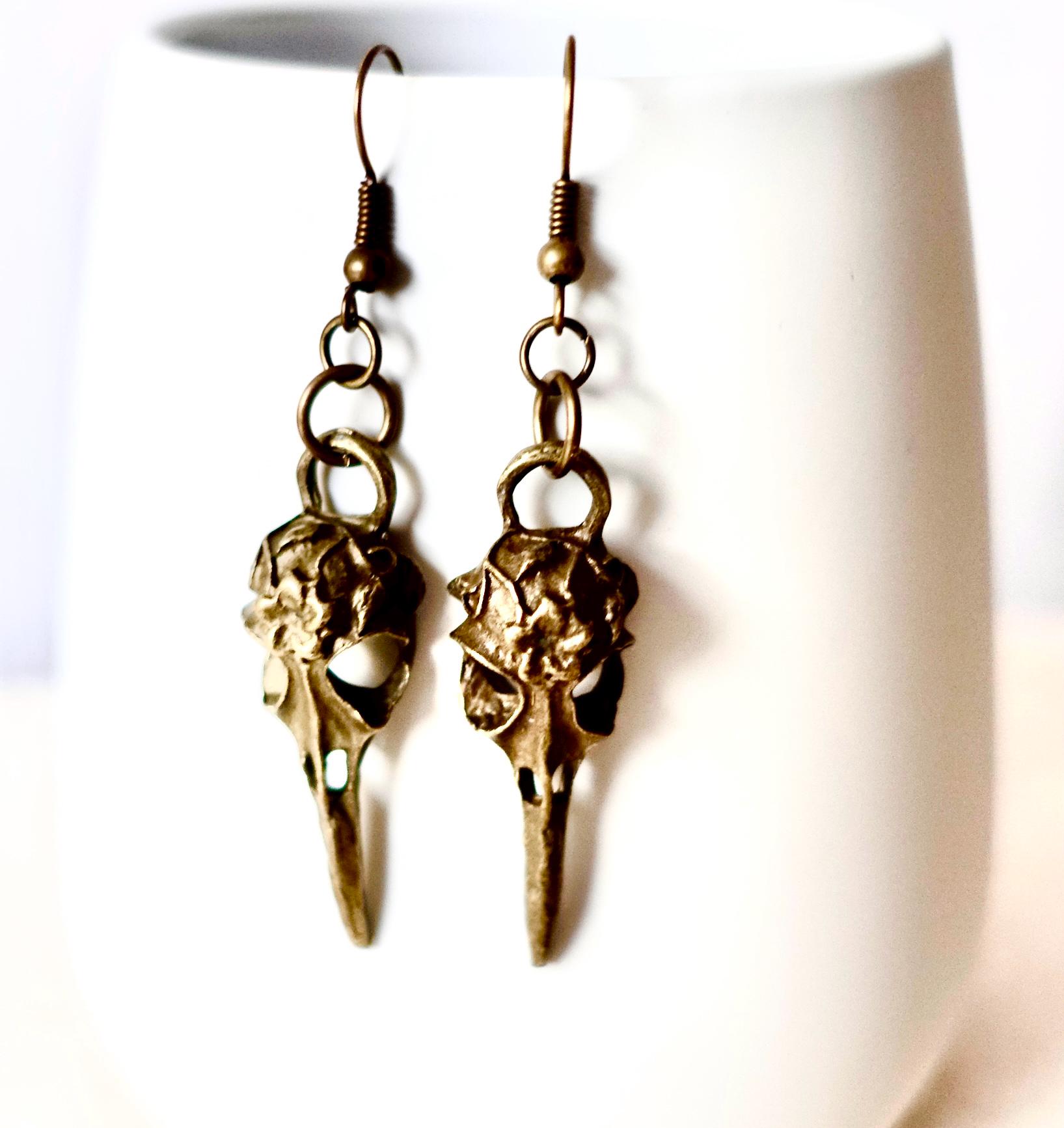 Ohrclips Oder Ohrhänger Mit Bronzefarbenen Raben-Schädel Ohrschmuck Unisex Halloween Ohrclips Oder Ohrhänger Mit Bronzefarbenen Raben-Schädel Ohrschmuck Unisex Halloween von MsSchmuck