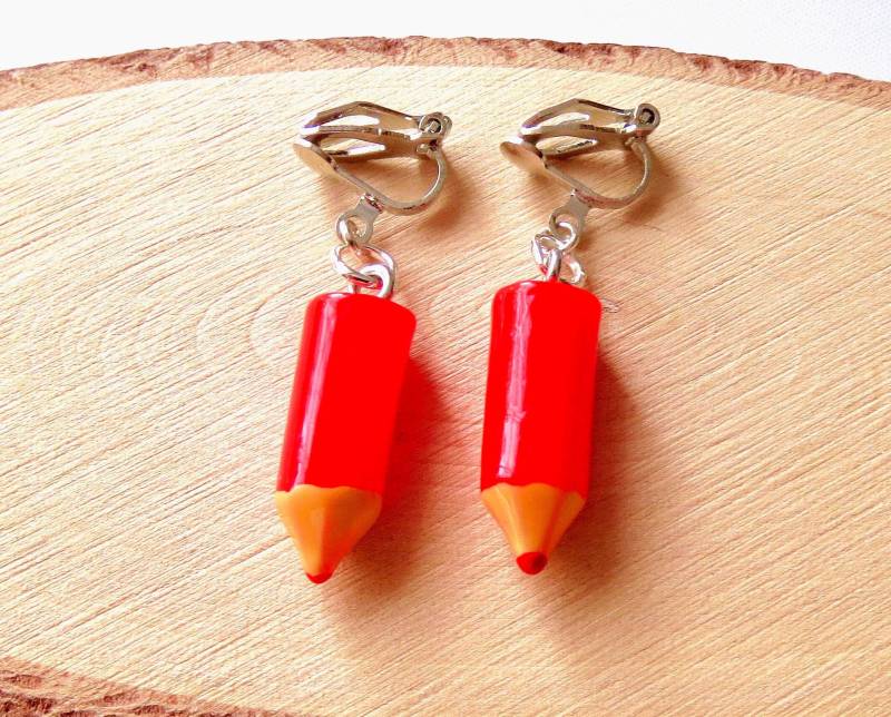 Ohrclips "Rote Buntstifte "Ohrschmuck Frauenschmuck Mädchenschmuck Geschenkidee Geburtstag von MsSchmuck